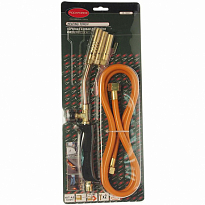 Горелка RF-15037 газовая для пайки в наборе с насадками и гибким шлангом(насадки-13,14,17мм; L шланг